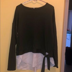 LOFT olive green layered sweatshirt w waist knot